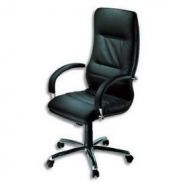 fauteuil professionnel - FAUTEUIL DE DIRECTION LINÉA STEEL EN CUIR NOIR -