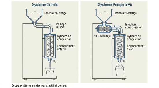 Coupe systèmes sundae par gravité et pompe. Coupe systèmes sundae par gravité et pompe.