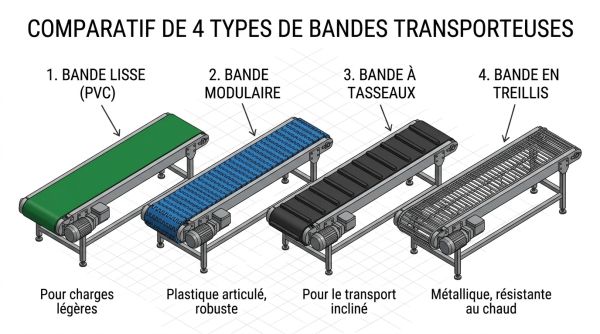 Comparatif de 4 bandes transporteuses Comparatif de 4 bandes transporteuses