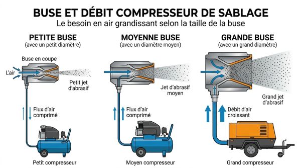 Buse et débit compresseur de sablage Buse et débit compresseur de sablage