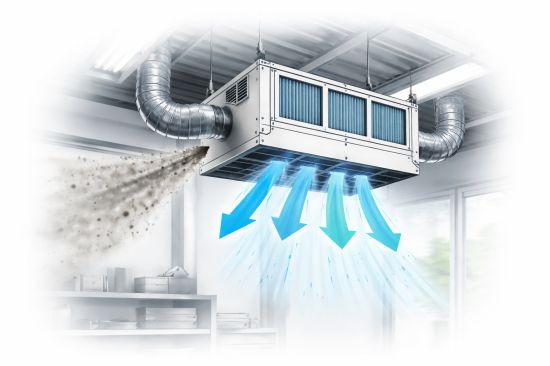 Système de filtration industrielle en action Système de filtration industrielle en action