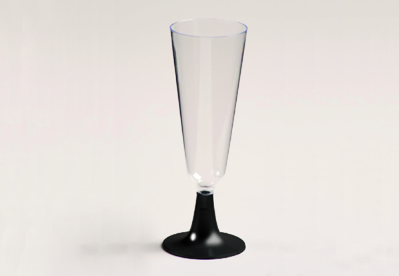 Verres de table flute a champagne en plastique au pied colore 13cl noir