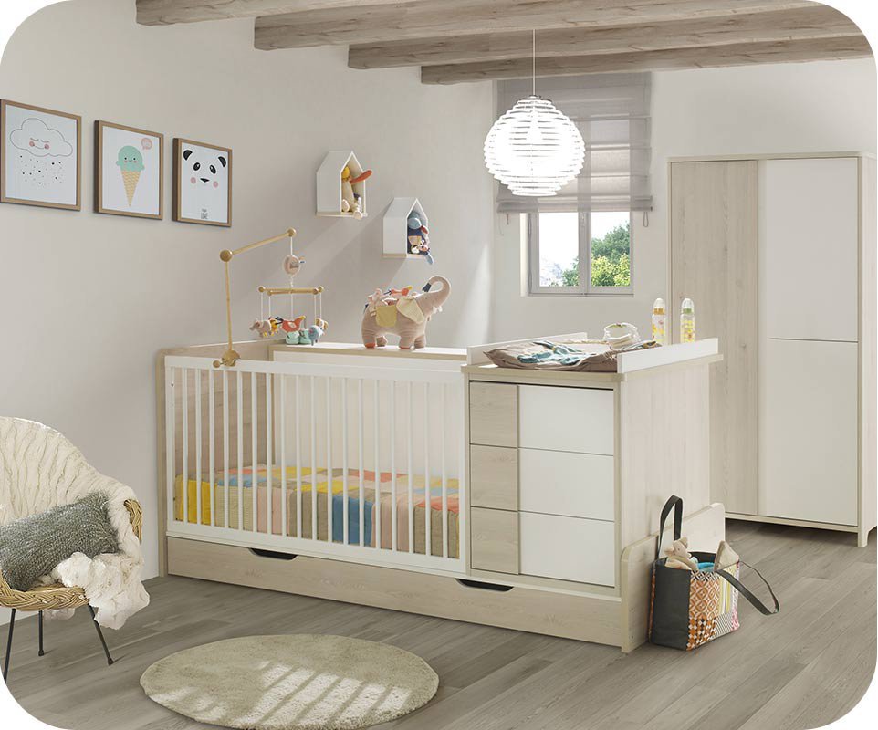 Berceau lit bebe combine evolutif lili bois et blanc avec Berceau lit bebe combine evolutif lili bois et blanc avec