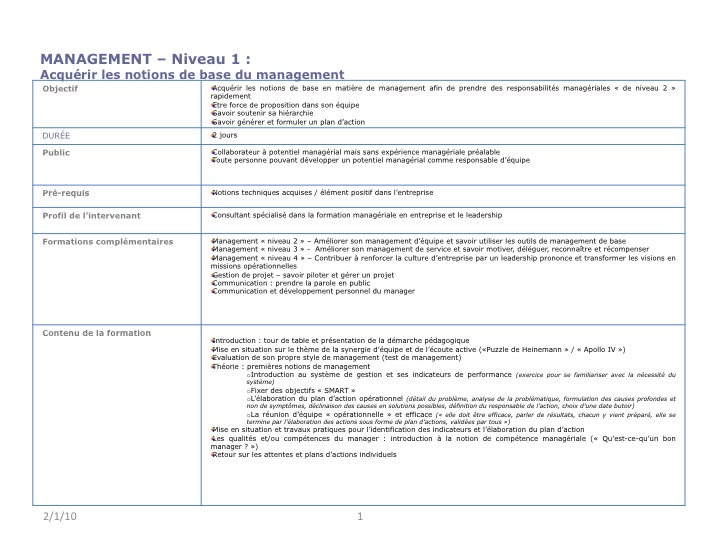 FORMATION MANAGEMENT ÉLÉMENTAIRE