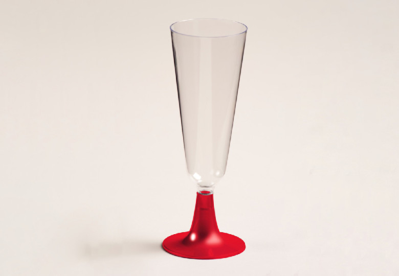 Verres de table flute a champagne en plastique au pied colore 13cl rouge
