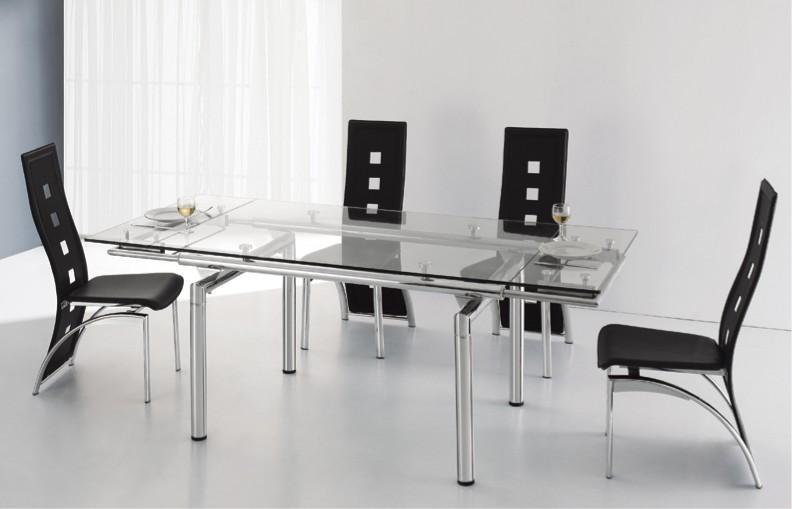 Table à manger design blanc brillant et vitrée  Table 6 à 8 personnes