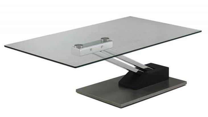 table basse relevable en verre transparent