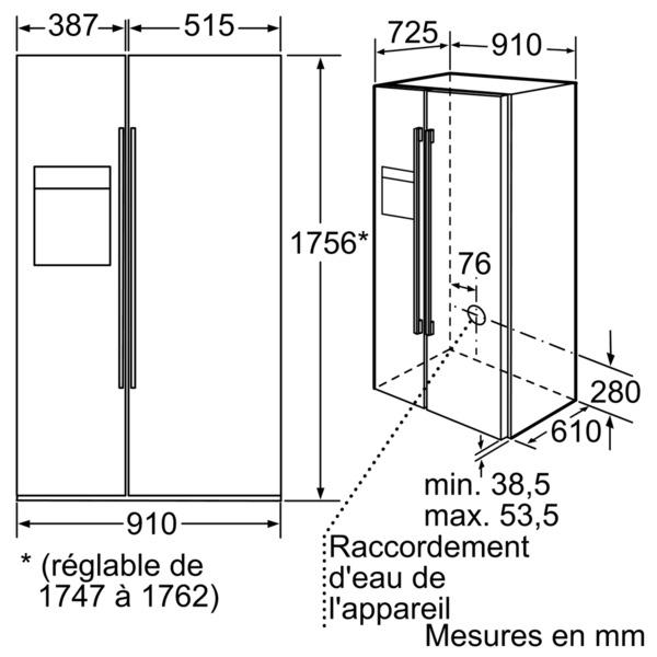 dimension frigo americain bosch refrigerateur americain premium kad62s51 kad 62 s 51 noir dimension frigo americain bosch refrigerateur americain premium kad62s51 kad 62 s 51 noir