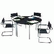 PACK 2 TABLES DEMI LUNE DIAM 140 FRÊNE NOIR/CHROME + 4 FAUTEUILS DESIGN.
