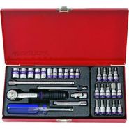COFFRET DE DOUILLES MÉTRIQUES ET ACCESSOIRES 1/4  - 31 PIÈCES