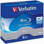 VERBATIM - PACK DE 5 BLU-RAY BD-R SIMPLE COUCHE 25 GO 6X BOITIER CRISTAL 43715