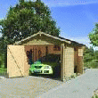 GARAGE EN BOIS PEFC 13,28M² MADRIERS 28MM - KARIBU GARAGE BOIS