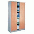 Armoire monobloc rideaux 198x120 - 4T - Aluminium 9006 rideaux merisier