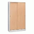 ARMOIRE HAUTEUR 200 CM PORTES COULISSANTES DÉCOR HÊTRE - CORPS GRIS CLAIR