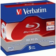 VERBATIM - PACK DE 5 BLU-RAY BD-RE DL DOUBLE COUCHE 50 GO 2X BOITIER CRISTAL 43760