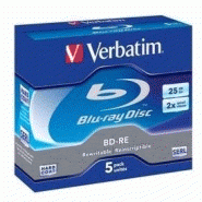 VERBATIM - PACK DE 5 BLU-RAY BD-RE SIMPLE COUCHE 25 GO 2X BOITIER CRISTAL 43615
