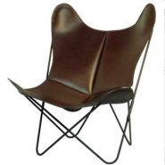 FAUTEUIL AA BUTTERFLY CUIR MARRON FONCÉ STRUCTURE CHROMÉE 