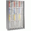 ARMOIRE À RIDEAUX MONOBLOC H.145 X L.120CM, CORPS ET RIDEAUX PP ALUMINIUM, ÉQUIPÉE DE 84 TIROIRS GRIS CLAIR : 48 TIROIRS H.25MM + 24 TIROIRS H.50MM + 12 TIROIRS H.100MM.