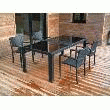 SALON DE JARDIN EN RÉSINE TRESSÉE NOIR 200X100 CM ET 4 FAUTEUILS EN RÉSINE TRESSÉE ET ALUMINIUM