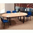 PACK 2 TABLES DEMI LUNE DIAM 120 +2 TABLES RECT 120X60 HÊTRE/NOIR +6 CHAISES EKWO BLEU/NOIR.