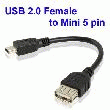 ADAPTATEUR USB 2.0 FEMELLE VERS MINI 5 PIN USB MALE - 15CM