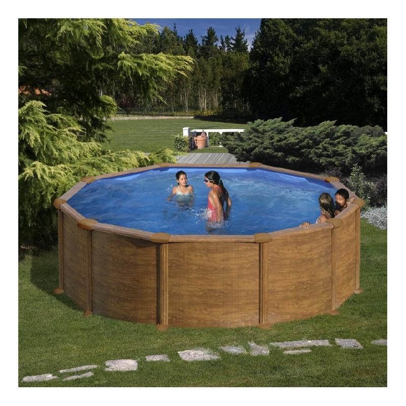 Piscine Acier Ronde ø 350 M X H 132 M Aspect Bois Mauritius Avec