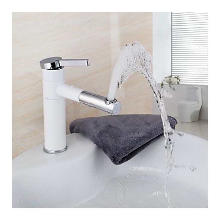 Robinet De Lavabo à Bec Tournante Finition Peinture Blanche 200 Mm