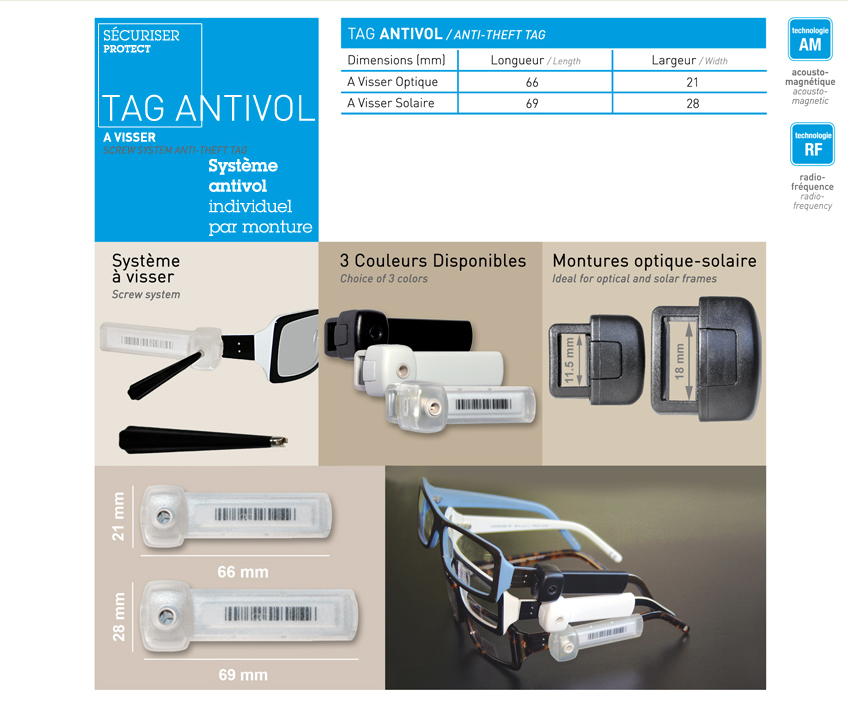 Support etiquette prix antivol pour montures / . Securite magasin