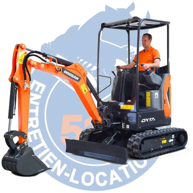 Mini pelle 1.7t DX17Z - zéro sans habitacle, capacité de levage élevée, idéale pour location et chantiers urbains