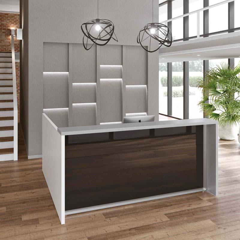 Banque d'accueil Design et Pro - Venti - Comptoir d'accueil en bois et mélamine - L208 x P210 x H105 cm
