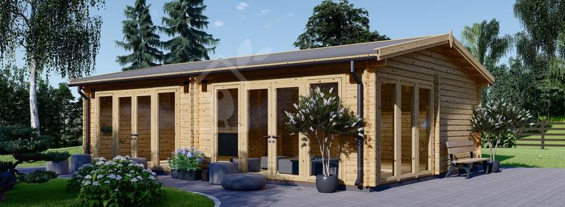 Studio de jardin MARINA - Chalet en bois isolé (44+44 mm), 8x6 m, 48 m², 2 pièces