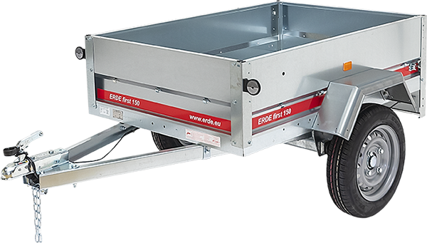 Remorque ERDÉ First 150 - PTAC 500-650 kg, charge utile 406-556 kg, timon en V, acier renforcé