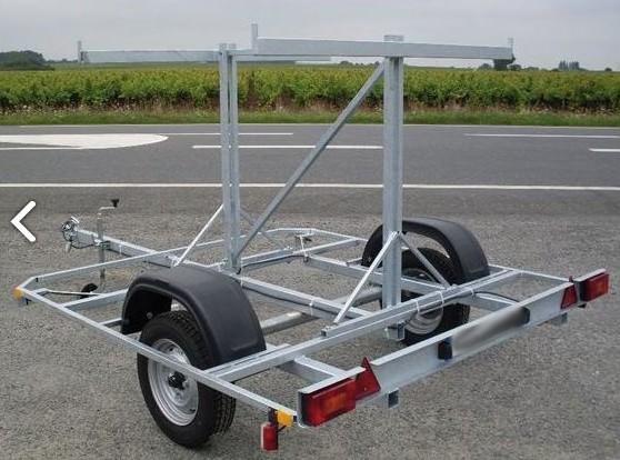 Remorque transport barrière - PTAC 750kg sans frein, 1 essieu, châssis galvanisé à chaud, pour barrières de ville 2m et 2,5m