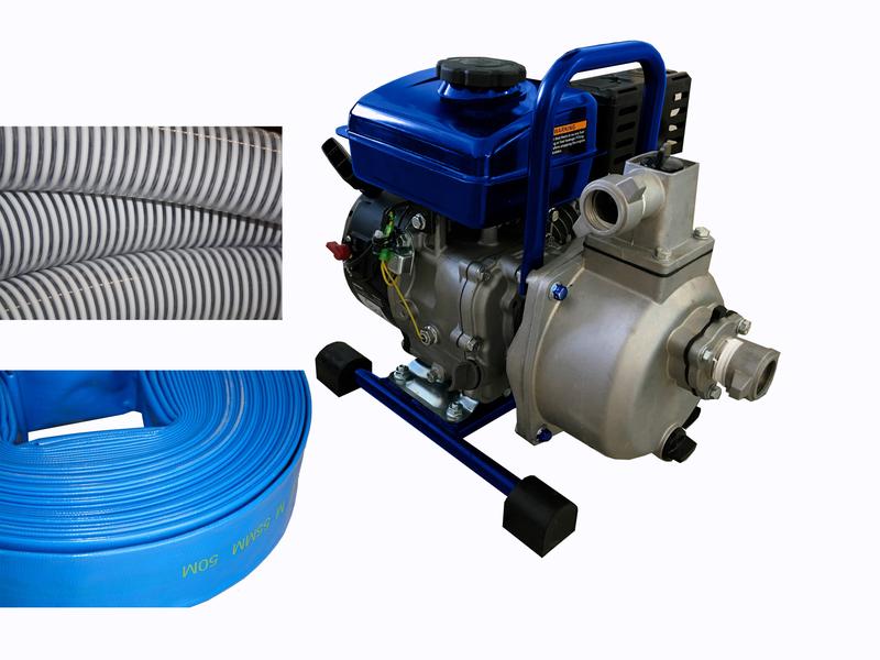 Motopompe eaux claires 12 m³/h AC Flexibles - essence 1,35 CV avec flexibles d'aspiration et refoulement