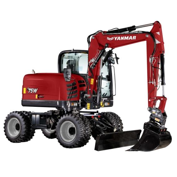 Pelle sur pneus Yanmar B75W - pelle de chantier compacte à faible déport - profondeur de fouille 3 500 mm