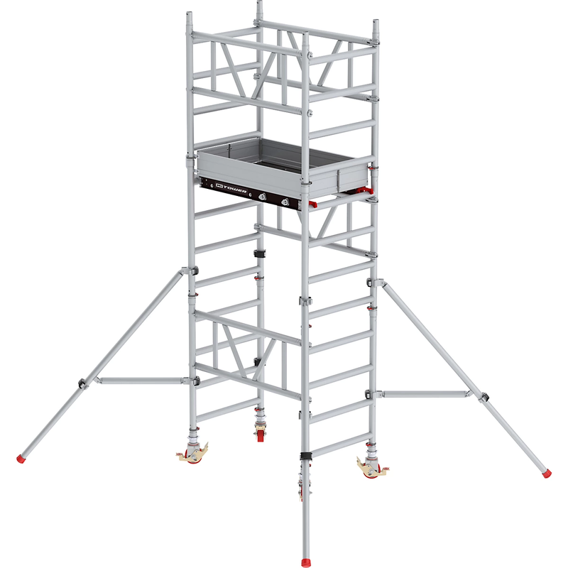 Échafaudage roulant compact Mi Tower - aluminium, montage 1 personne, hauteur travail jusqu'à 6,20 m