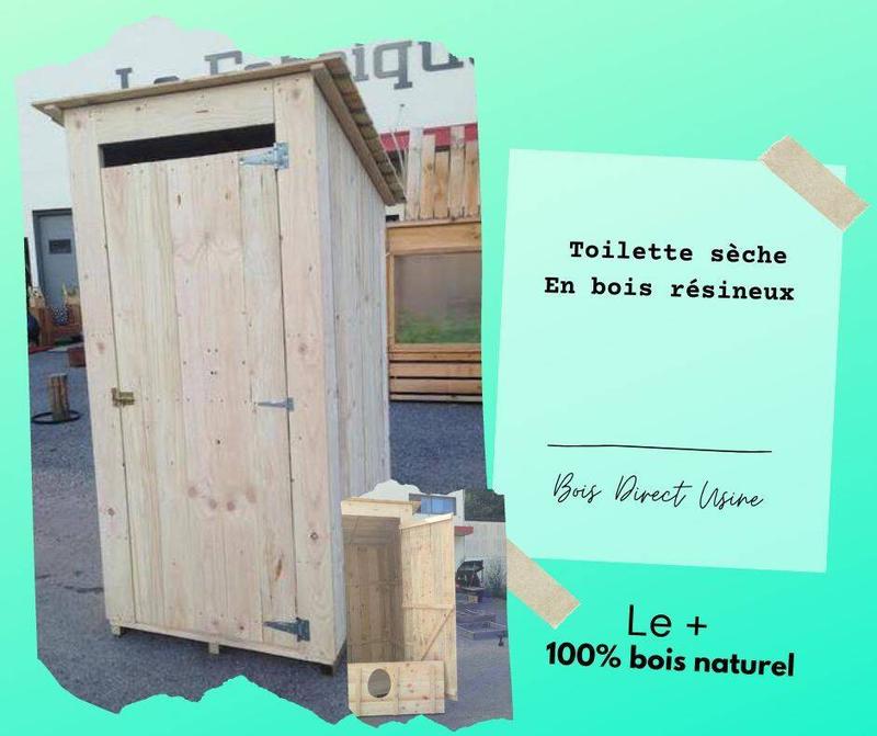 Toilette sèche en bois résineux breton - montage en kit 120 cm de profondeur 104 cm de largeur 225 cm de hauteur