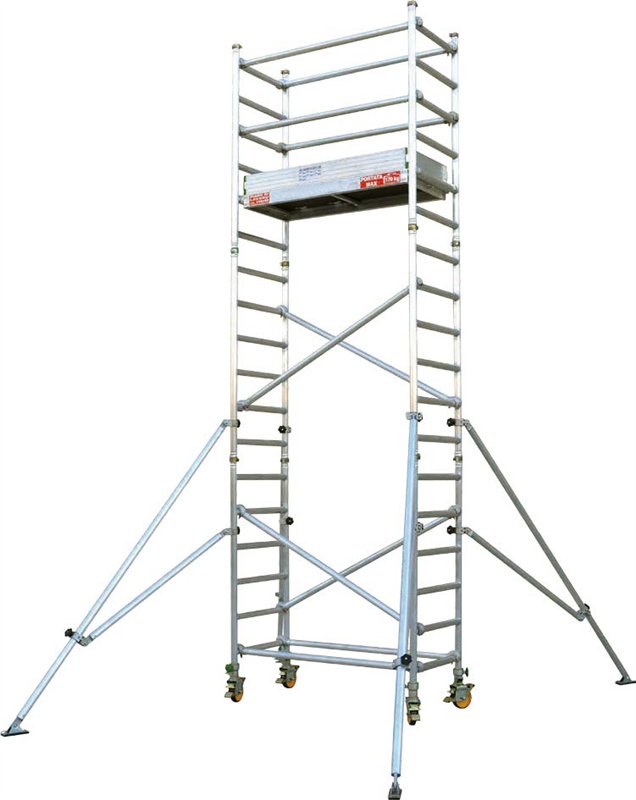 Echafaudage aluminium 7M02 - hauteur plateau 7M02, hauteur totale 8M18, roulant avec roues Ø 150 mm et freins