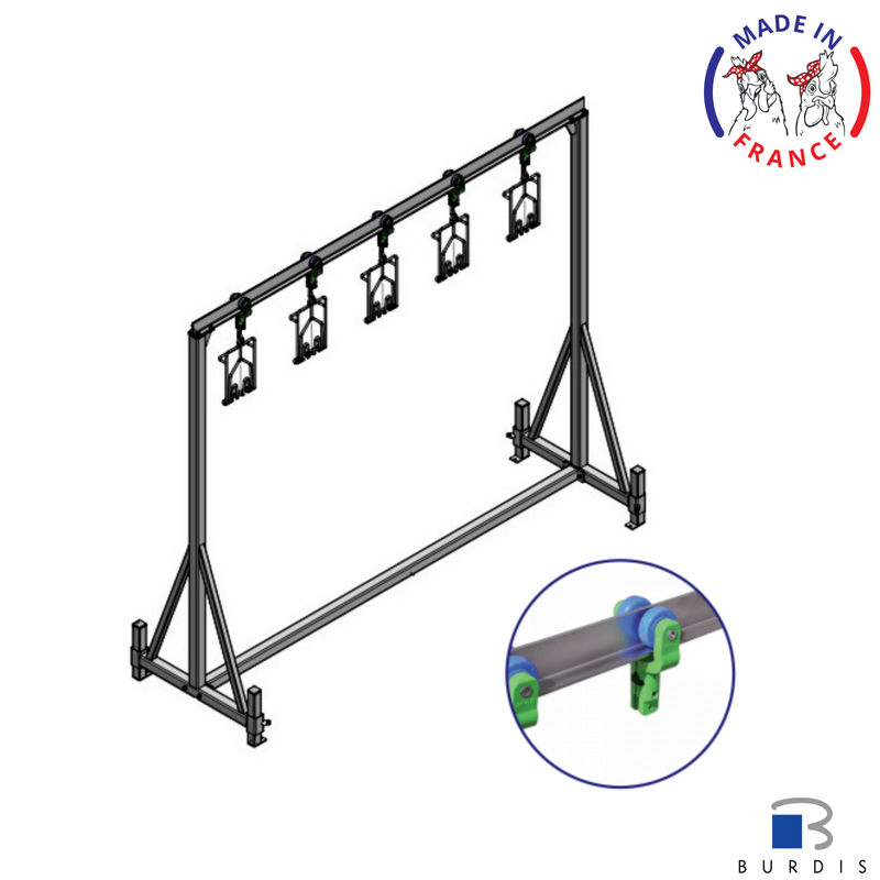Convoyeur rail manuel simple sur pied pour abattage volaille - 2 m ou 3 m - Fabrication française
