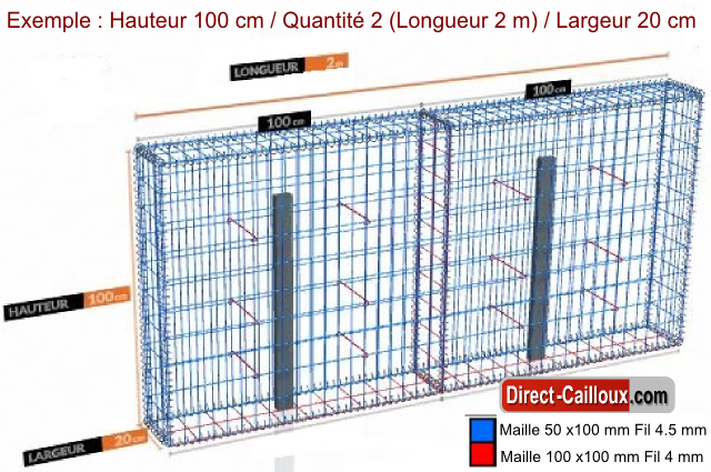 Gabion Optimisé - Largeur et Hauteurs au choix, longueur ≤ 5 m - Maille 50 x 100 mm, Fils Galfan Zinc/Alu