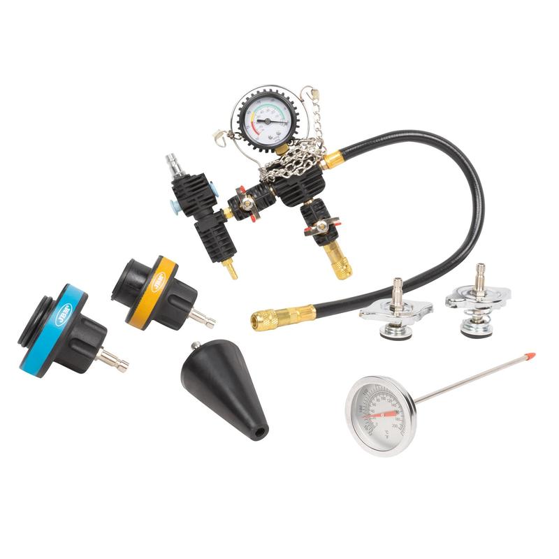 Kit testeur de pression circuit de refroidissement + pompe JBM 52687 24pcs - Coffret d'outils 3 en 1 pour test de fuite et recharge sous vide