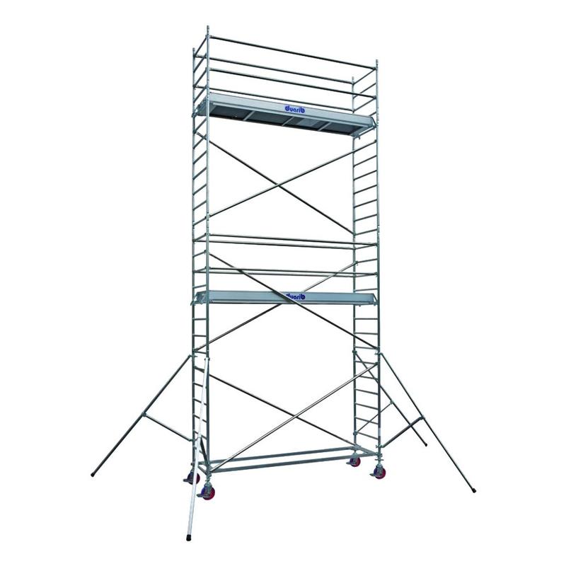 Échafaudage roulant aluminium HT 12 m - Hauteur de travail 11,90 m, largeur 0,85 m, longueur 2,54 m