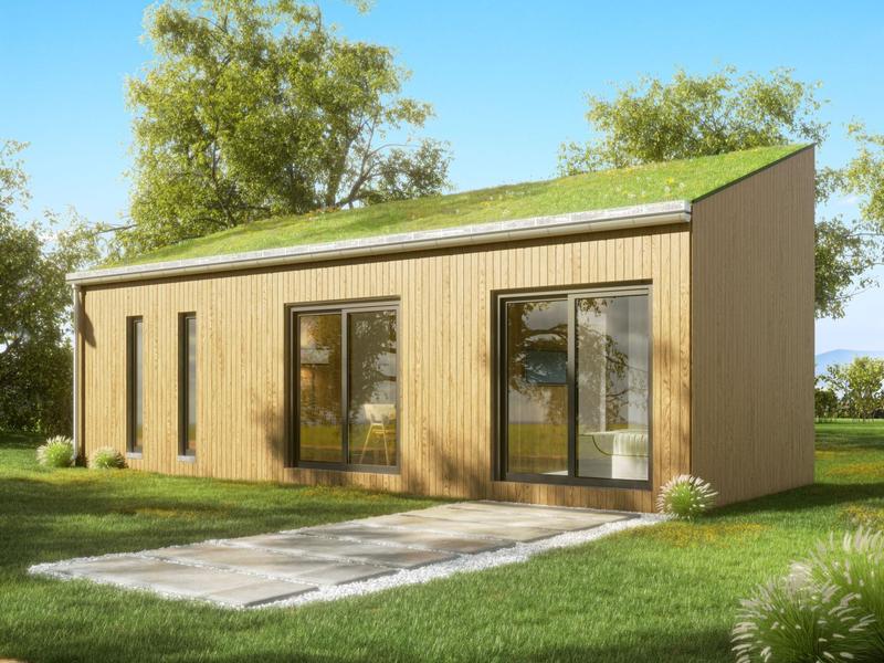 Bureau de jardin 35 m² MONOPENTE - ossature bois, mezzanine 12 m², L 11,30 m