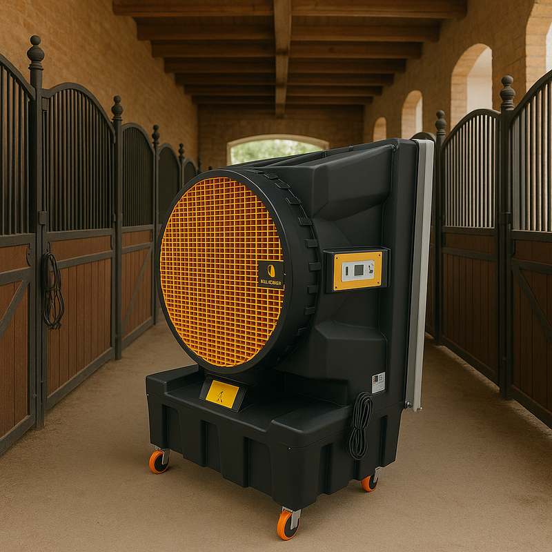 Rafraichisseur d'air mobile pour écuries - MODELE MS - Réservoir 130L, 10h autonomie, fabriqué en France