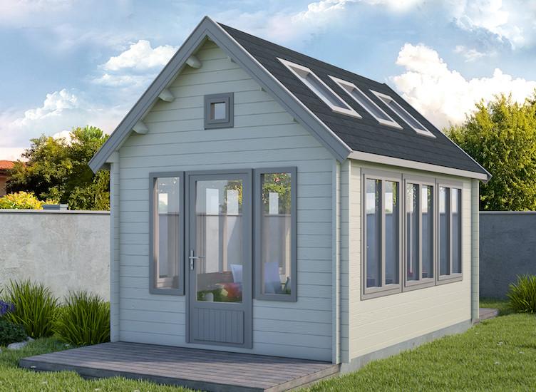 Bureau de jardin lumineux 13,5 m² - Pin nordique - 2 portes vitrées - 11 fenêtres