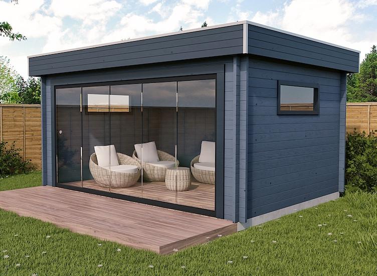 Bureau de jardin design - 15.70 m² - madriers 33, 45 ou 56 mm - baie coulissante alu + verre sécurité