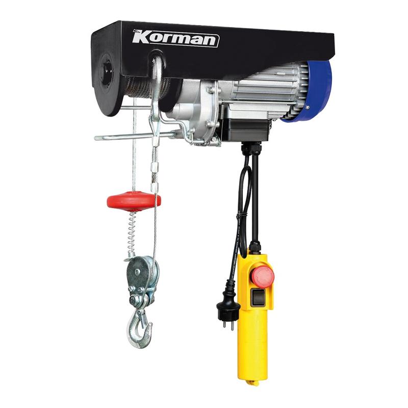 Palan électrique Korman 1000W 250/500kg - 12m sans poulie de mouflage, 6m avec poulie de mouflage