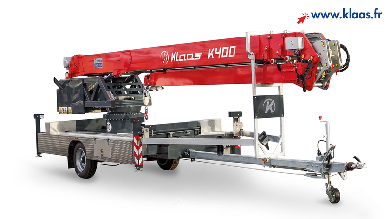 Grue sur remorque tractable K400 Klaas - 34 m de hauteur max, 1 600 kg de capacité, stabilisation V2