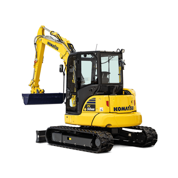 Mini-pelle Komatsu PC55MR-5 en location - 5280 kg, attache CW10 rapide, 3 godets inclus