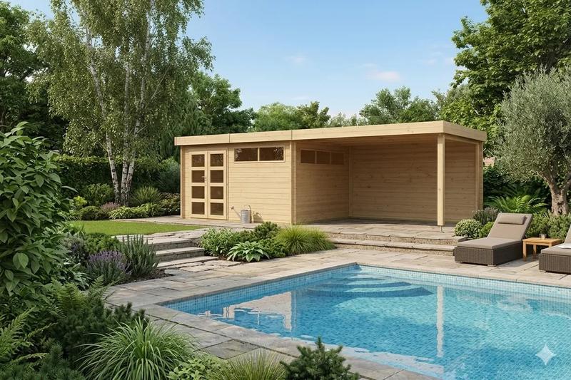Pool House 24 m² - 815x295 cm - 44 mm - Bac acier laqué avec feutre anti-condensation